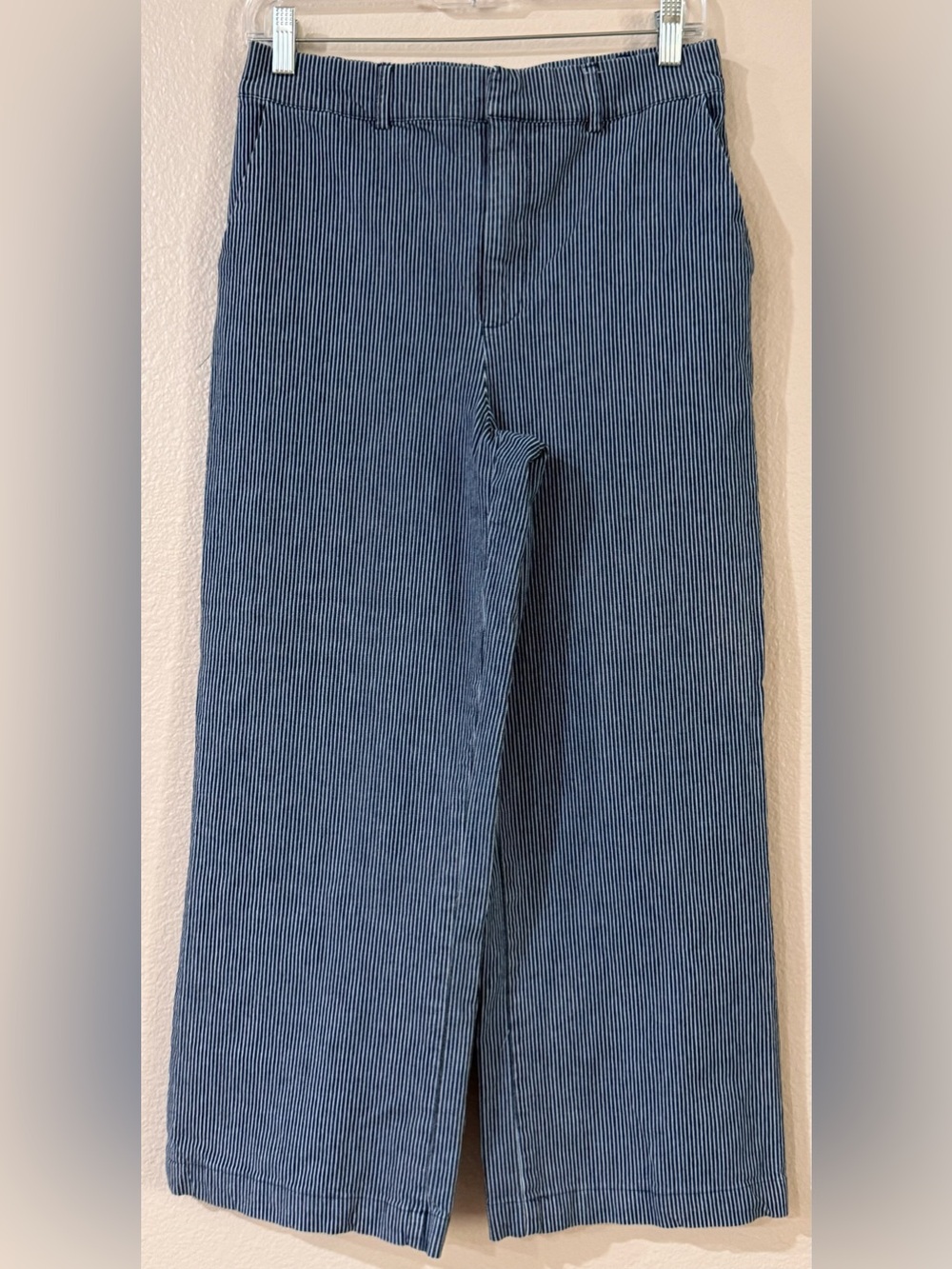 Rachel Zoe Hickory Railroad Stripe Wide Leg Crop Pants Elastic Waist Small